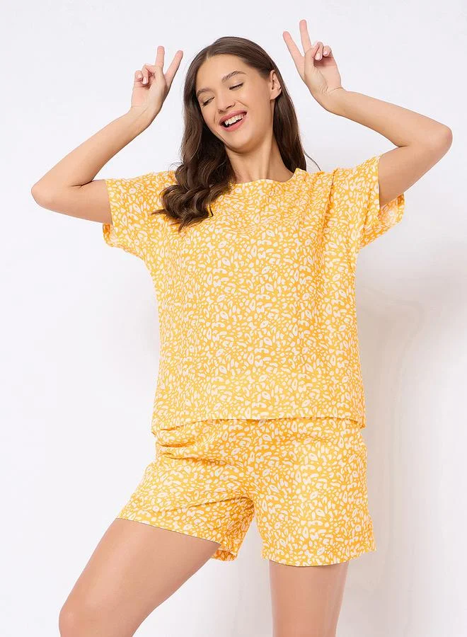 Clovia Yellow Animal Print Top and Shorts Set for Women | Best Price UAE
